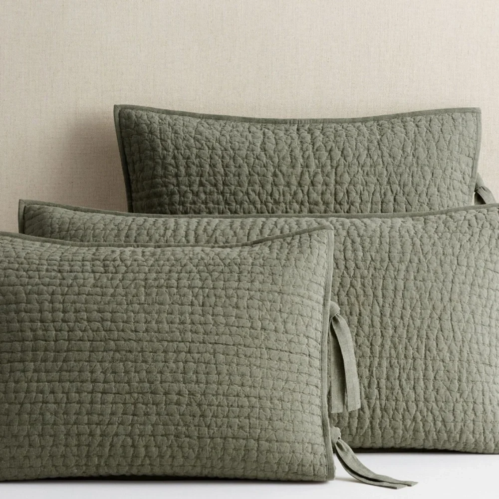 COPY - 😍Pottery Barn Pick-Stitch Handcrafted Cotton Linen Quilt & 1 matching sh…
